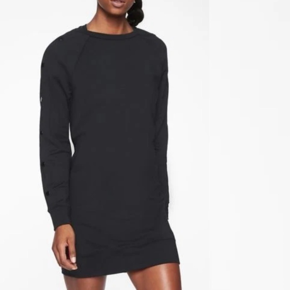 Athleta Snappy Sweatshirt Dress Black Long Sleeve